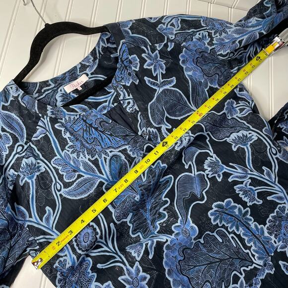Parker Women’s Blue & Black Floral 3/4 Sleeve Mini Dress Size Small - Picture 9 of 9